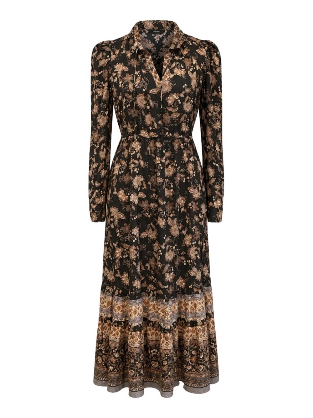 Olivaceous Prairie Floral Tiered Maxi Dress Black Boho Whimsgoth Long Sleeve S